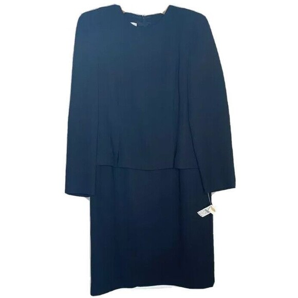 Talbots Dress Womens 10 Black Shift Knee Length Crew Long Sleeve Back Zip New - Picture 1 of 8
